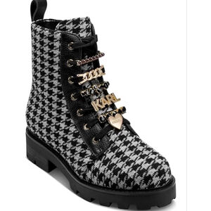 KARL LAGERFELD PARIS | Combat Boots 6.5 Black White Houndstooth